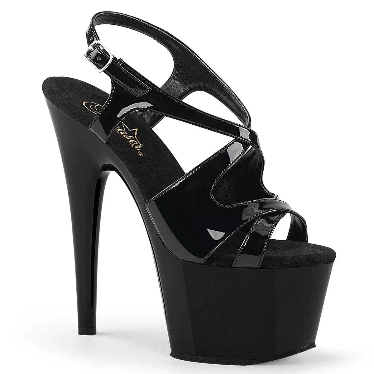 ADORE-730 Black Patent Platform Strappy Sling Back Stripper Shoe