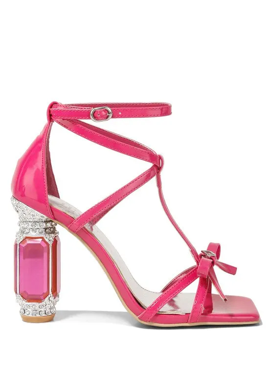 Affluence T Strap Stone Encrusted Heeled Sandal