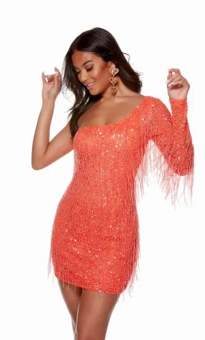 Alyce Paris One Sleeve Fringe HoCo Dress 4646