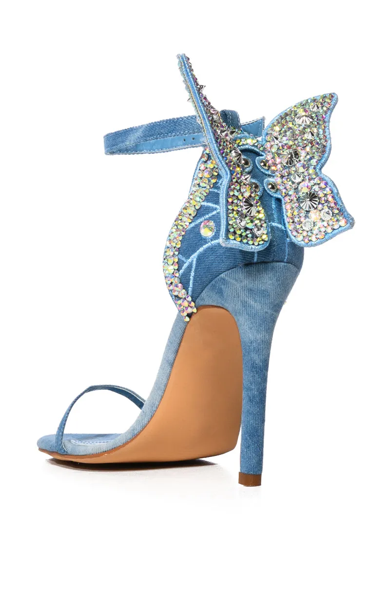 AZALEA WANG BRITTON EMBELLISHED BUTTERFLY SANDAL IN DENIM