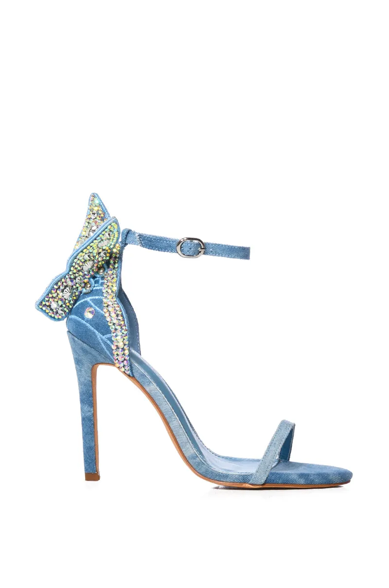 AZALEA WANG BRITTON EMBELLISHED BUTTERFLY SANDAL IN DENIM