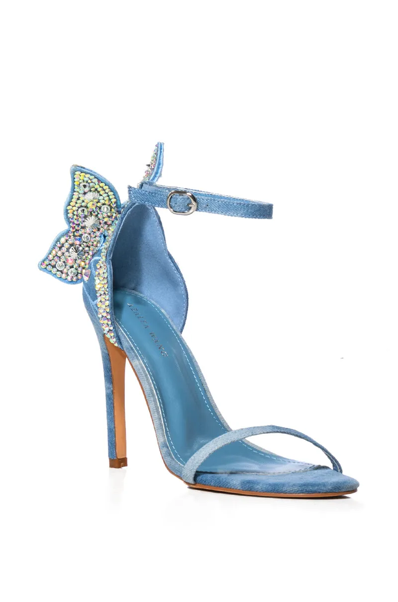 AZALEA WANG BRITTON EMBELLISHED BUTTERFLY SANDAL IN DENIM