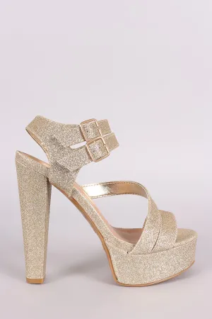 Bamboo Glitter Double Ankle Strap Chunky Platform Heel