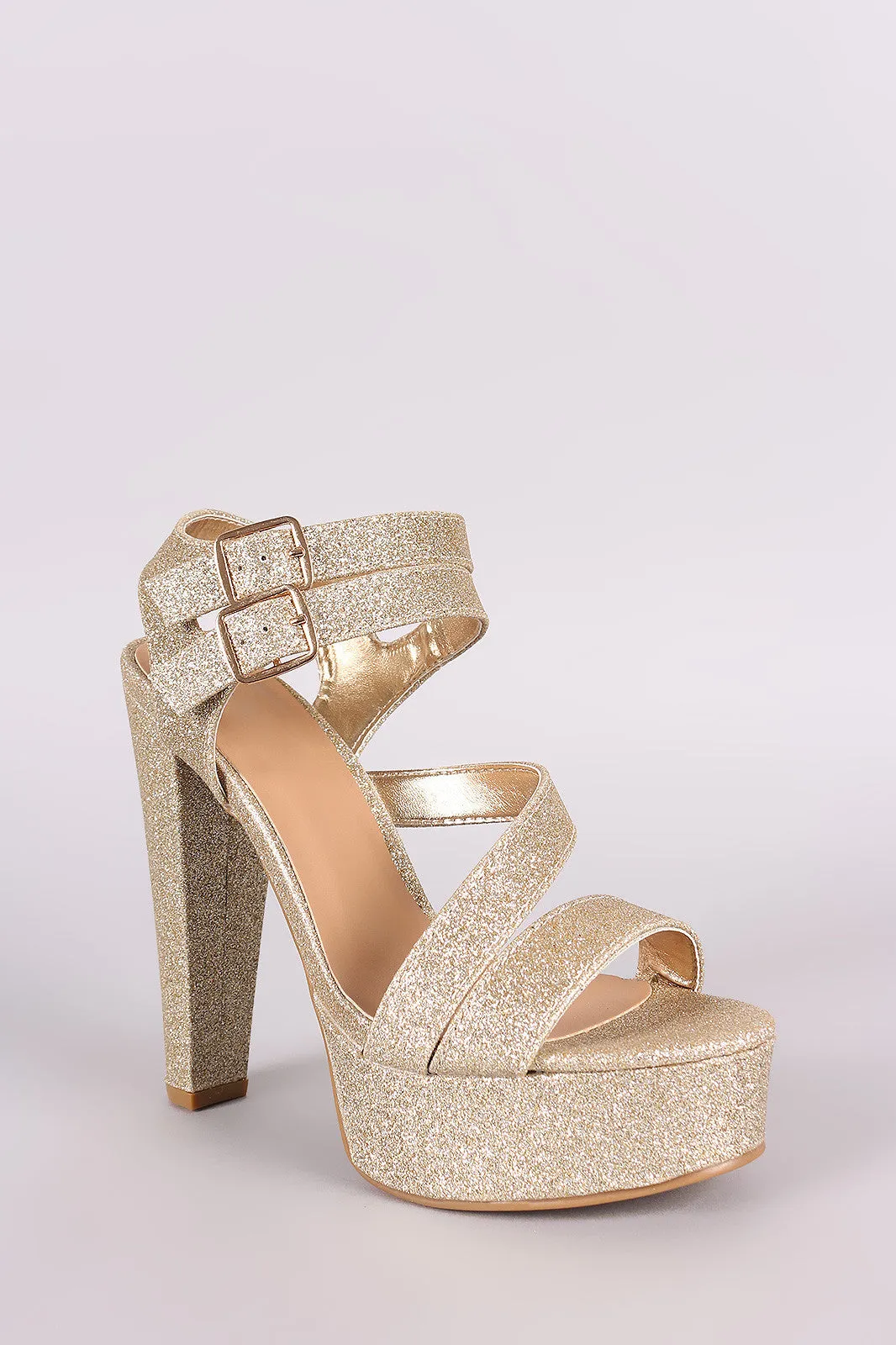 Bamboo Glitter Double Ankle Strap Chunky Platform Heel