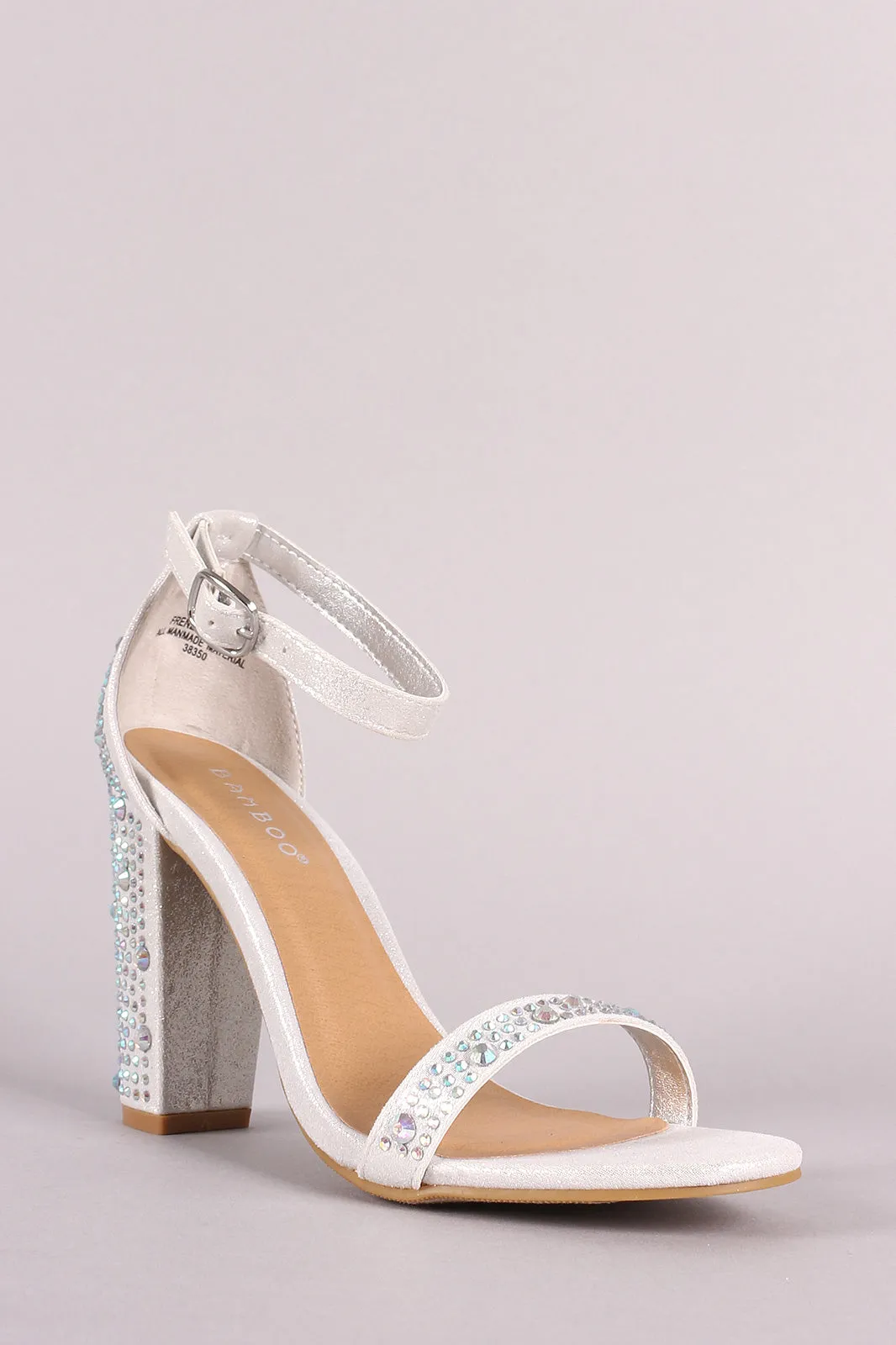 Bamboo Rhinestone Embellished Open Toe Chunky Heel