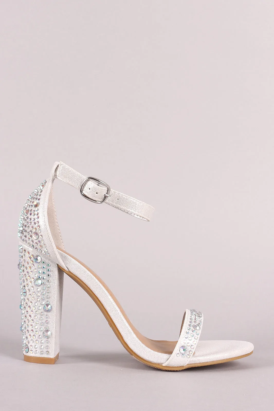 Bamboo Rhinestone Embellished Open Toe Chunky Heel