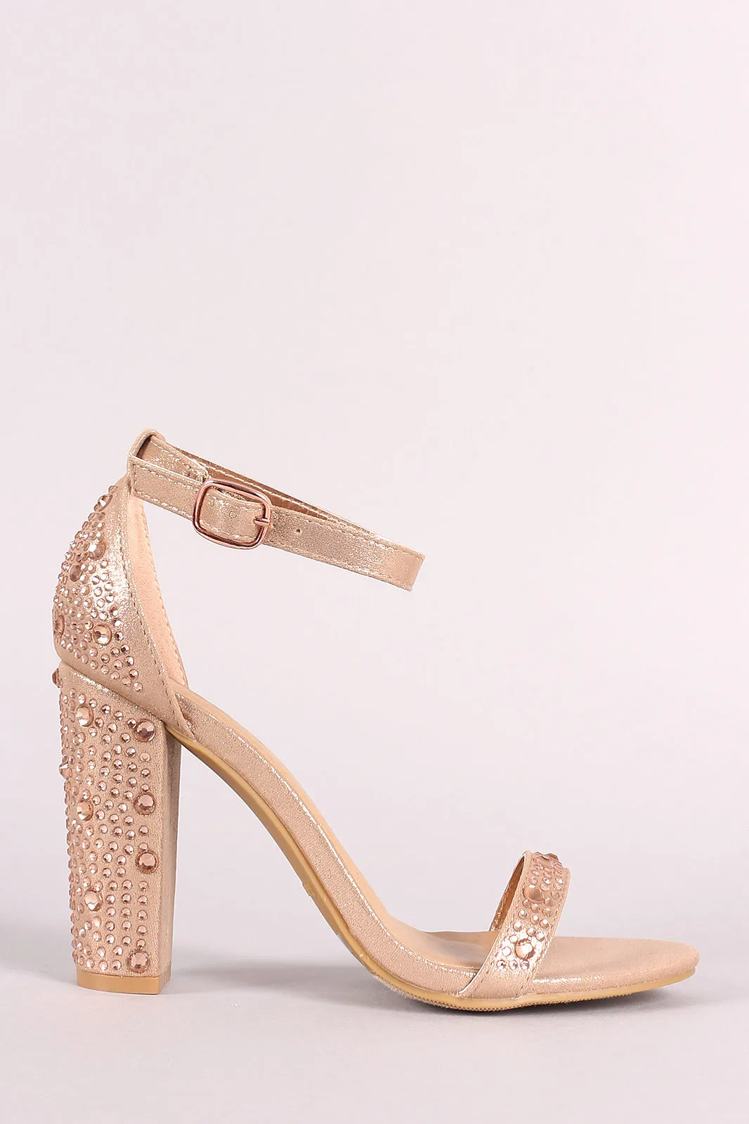 Bamboo Rhinestone Embellished Open Toe Chunky Heel