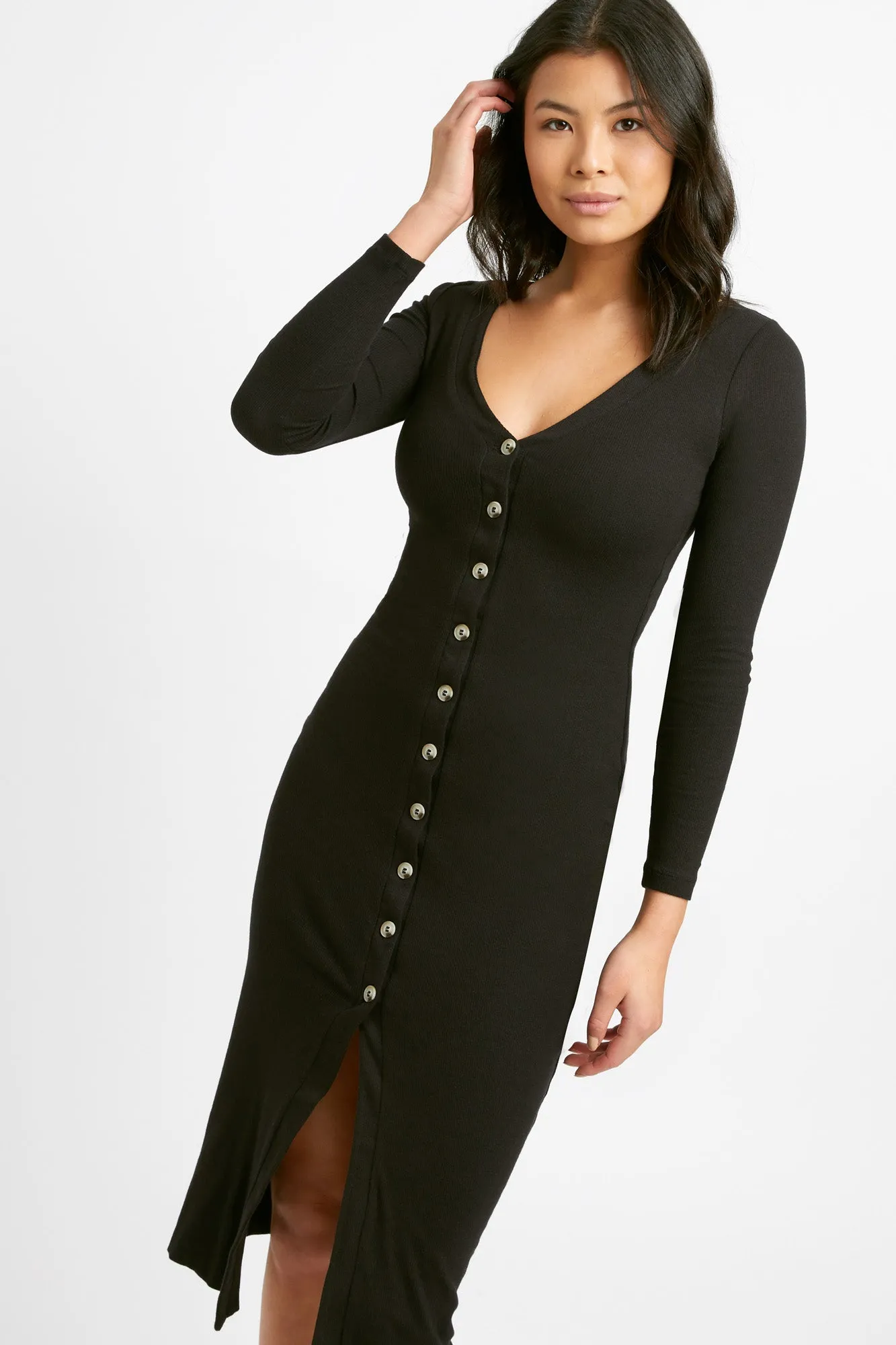 Beccy Button Long Sleeve Dress