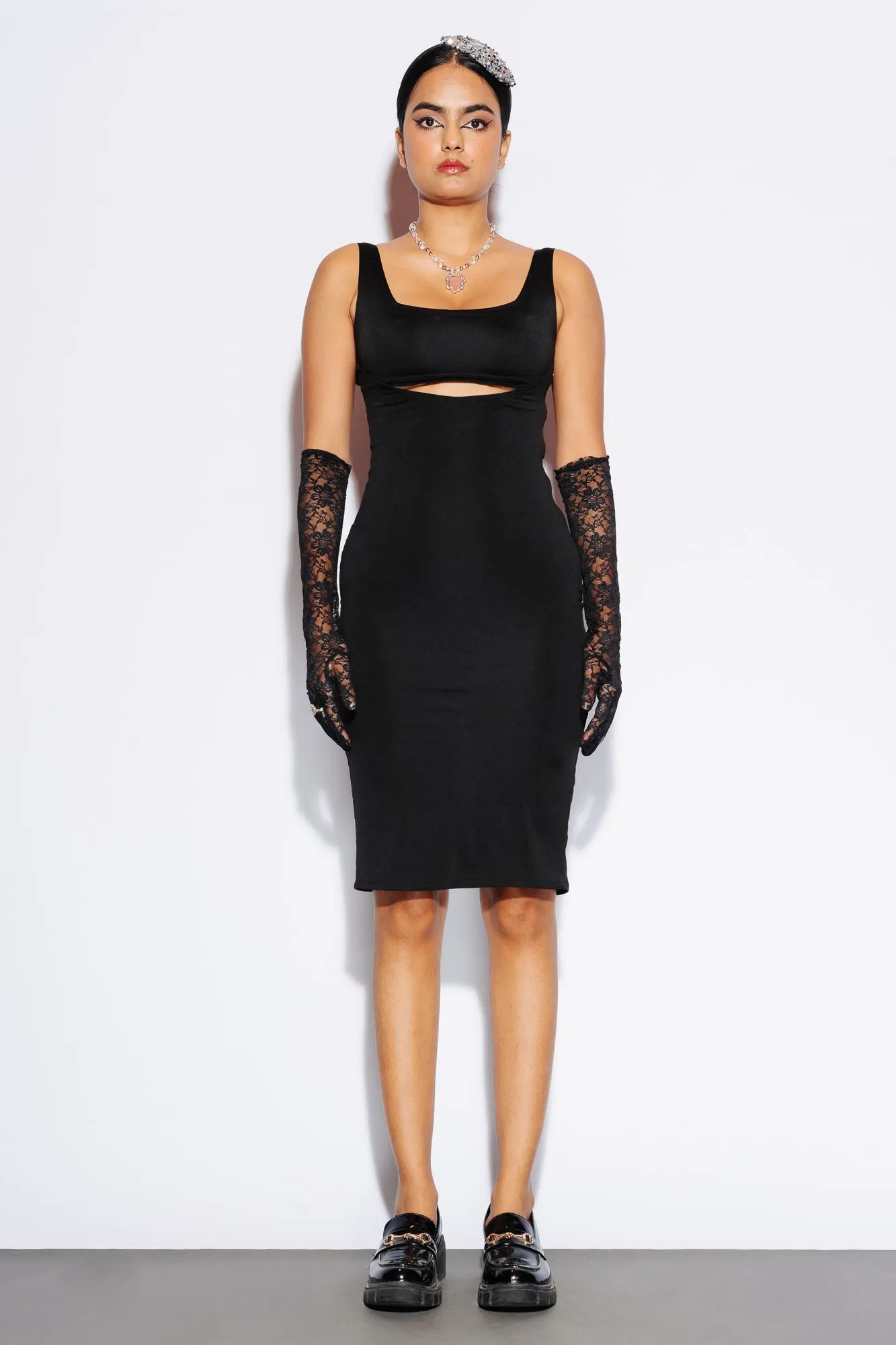 Black Cut-Out Bodycon Midi Dress