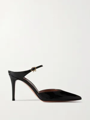 Black patent-leather heeled mule