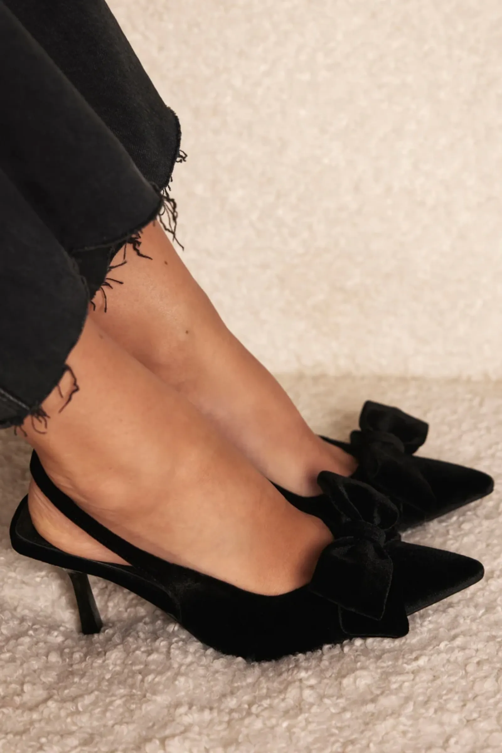 Black Velvet Bow Slingback Heels