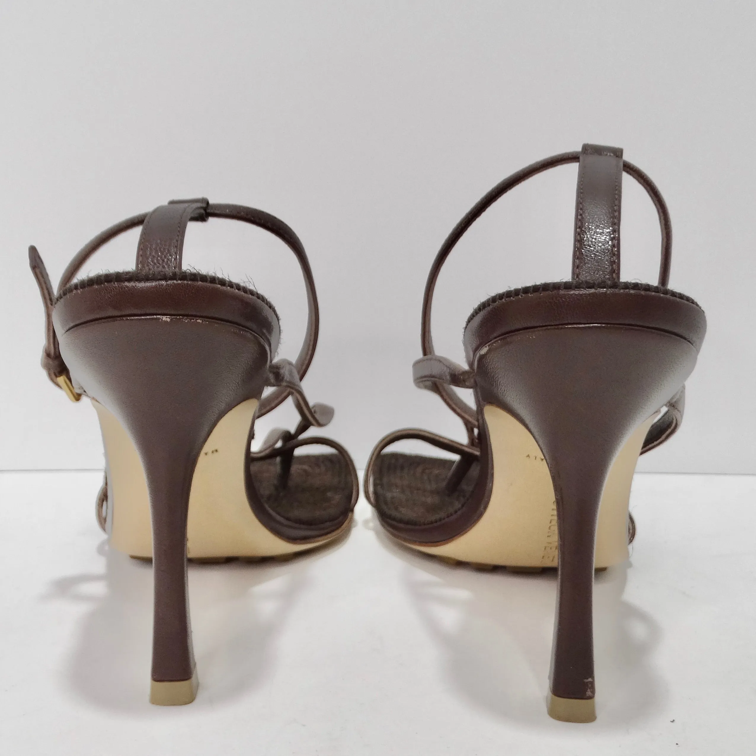 Bottega Veneta Brown Leather Square Toe Heels