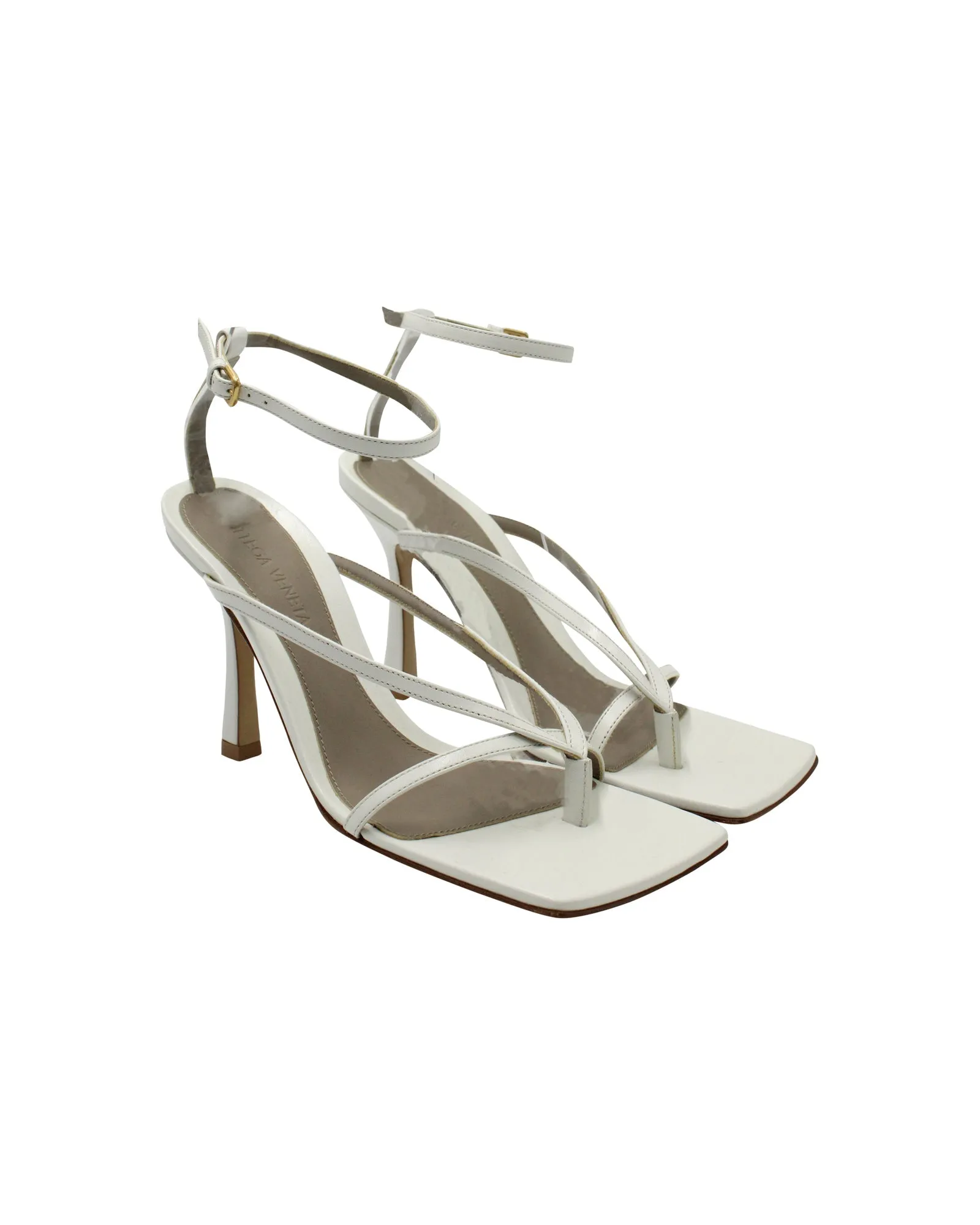 Bottega Veneta Stretch Ankle Strap Sandals in White Leather