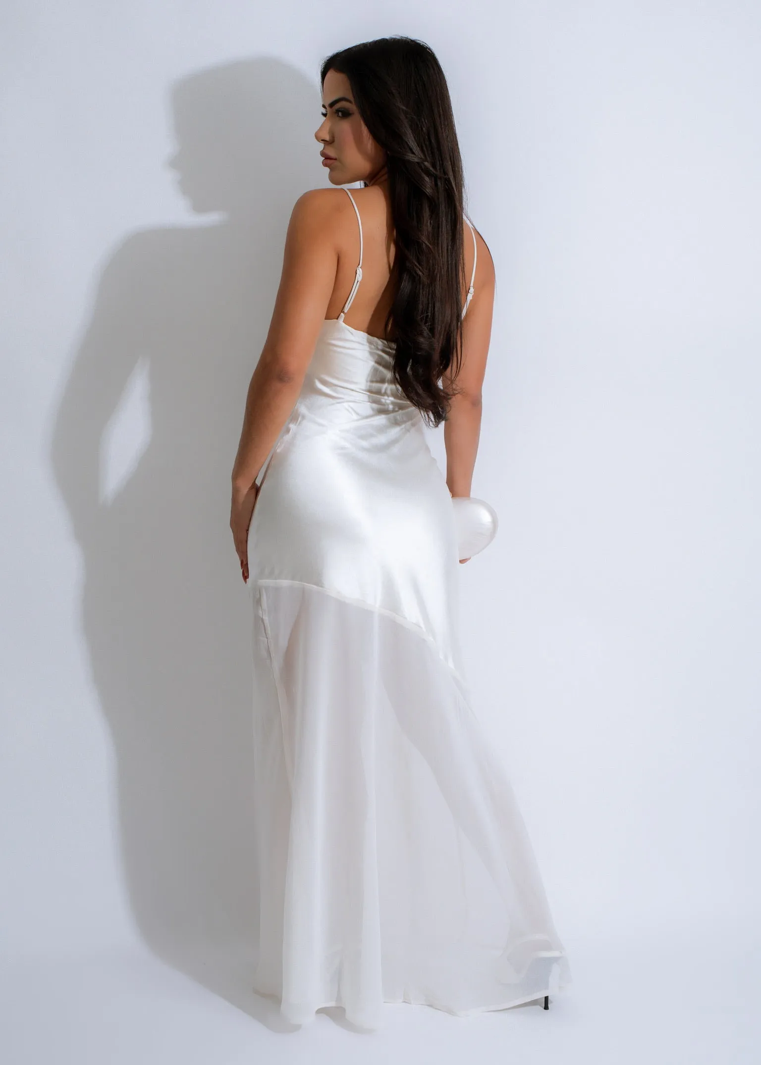 Celestial Veil Satin Maxi Dress White