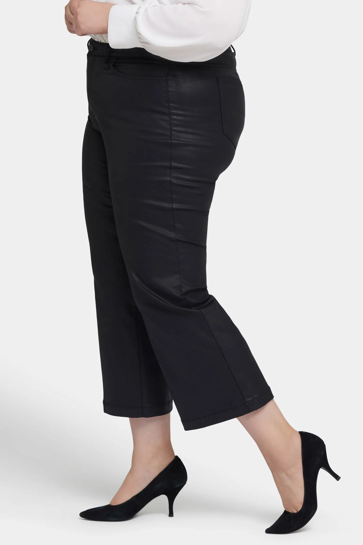 Coated Teresa Wide Leg Ankle Jeans In Plus Size - Black Coated