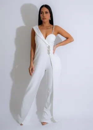 Crystal Elegance Rhinestones Jumpsuit White