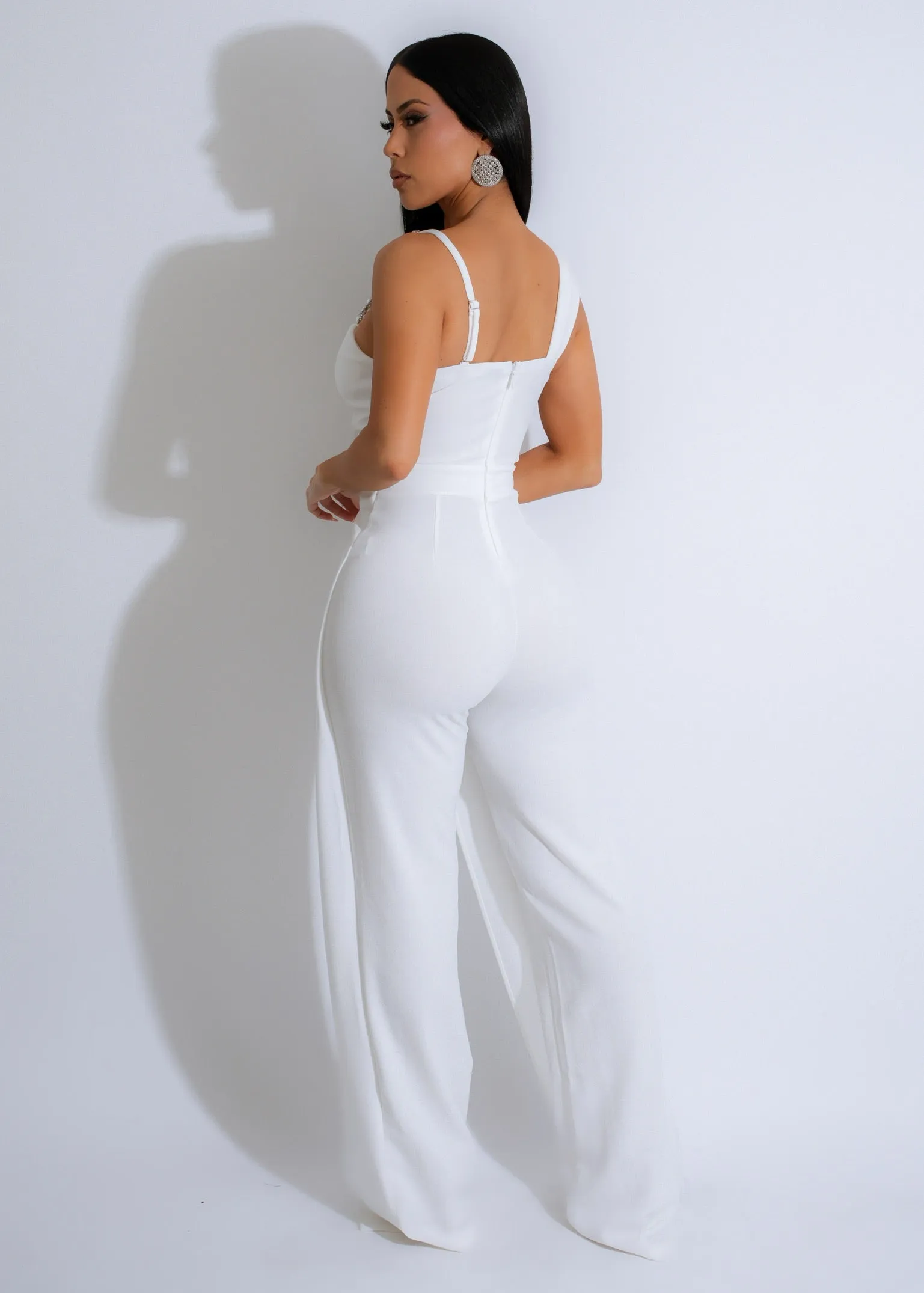 Crystal Elegance Rhinestones Jumpsuit White