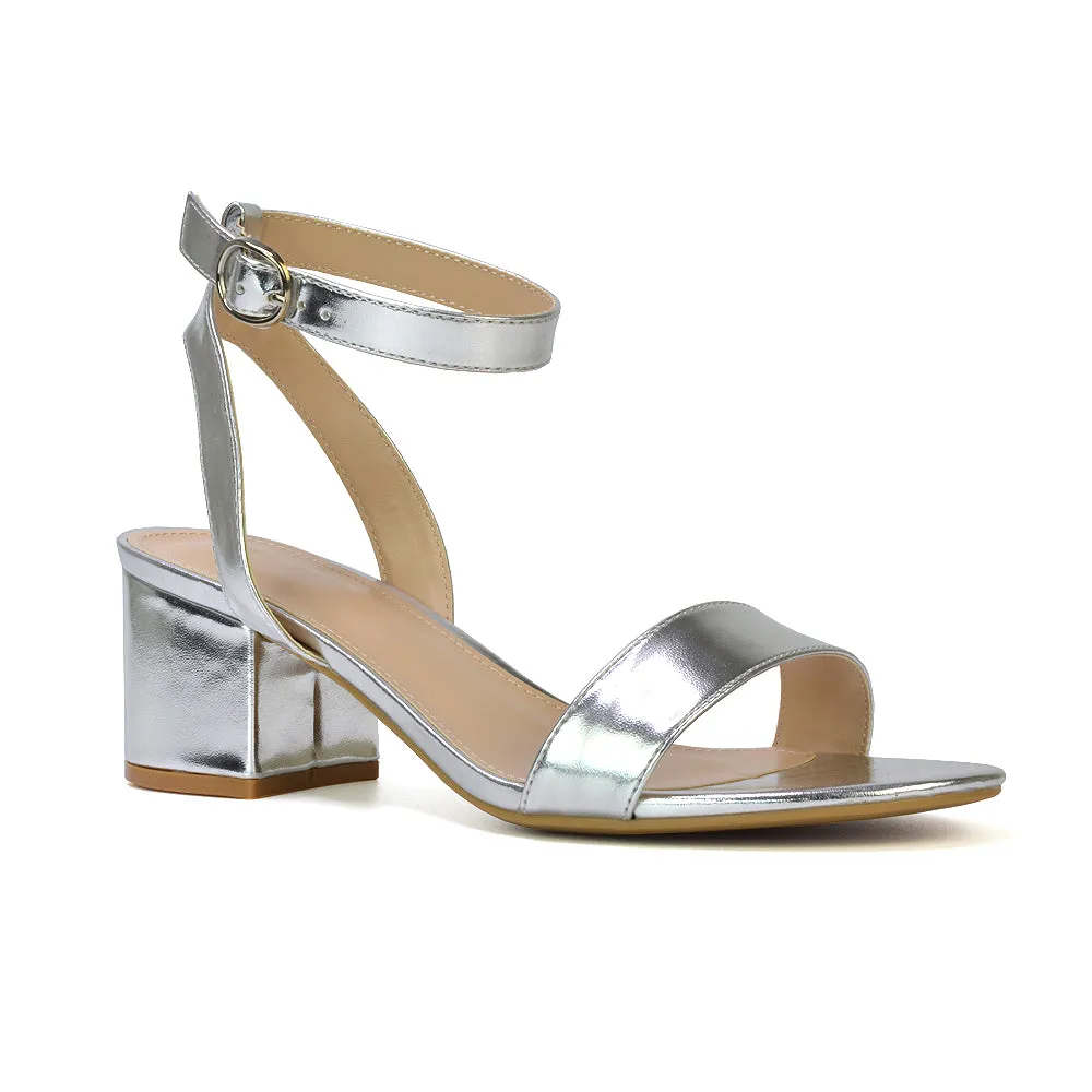 Dala Wide Fit Strappy Open Toe Mid Block Heel Sandals in Blush