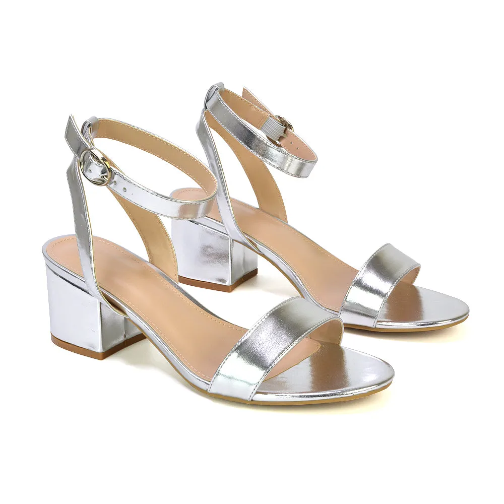 Dala Wide Fit Strappy Open Toe Mid Block Heel Sandals in Blush