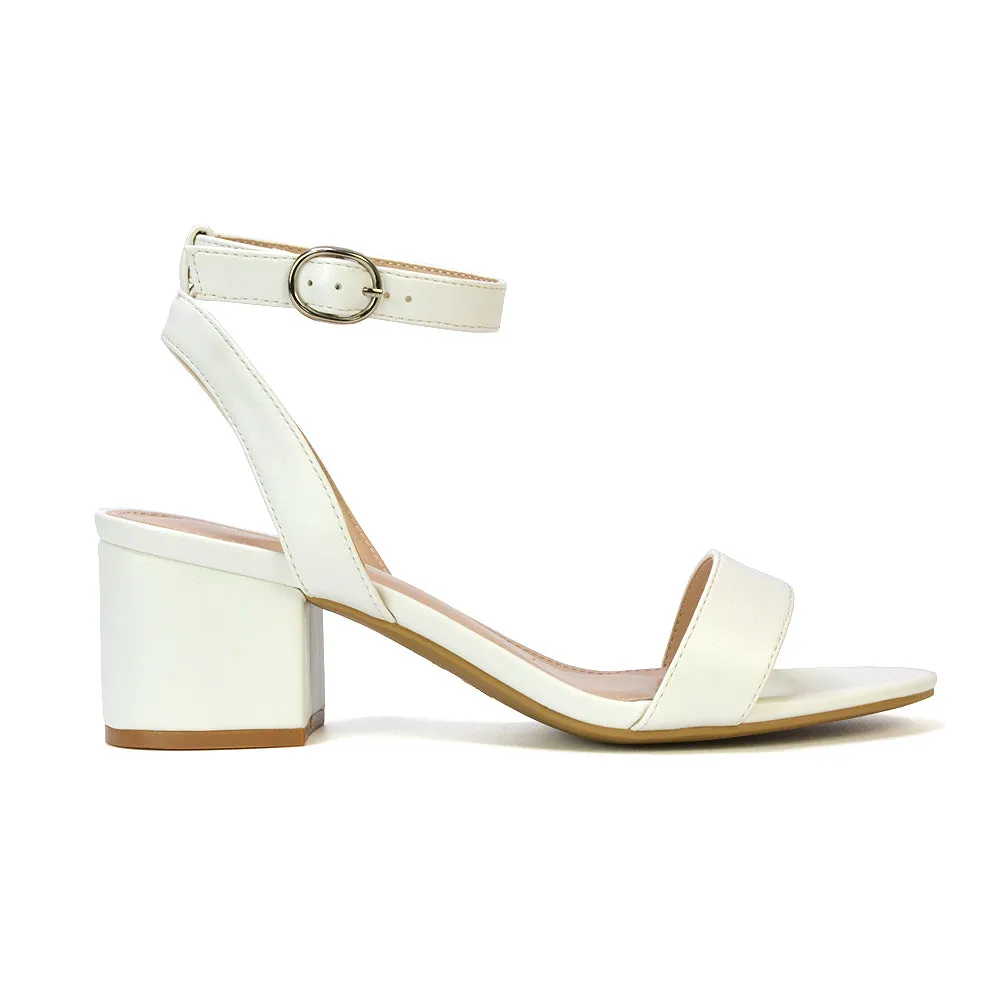 Dala Wide Fit Strappy Open Toe Mid Block Heel Sandals in Blush