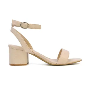 Dala Wide Fit Strappy Open Toe Mid Block Heel Sandals in Blush