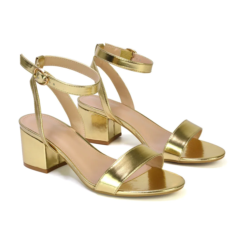 Dala Wide Fit Strappy Open Toe Mid Block Heel Sandals in Blush