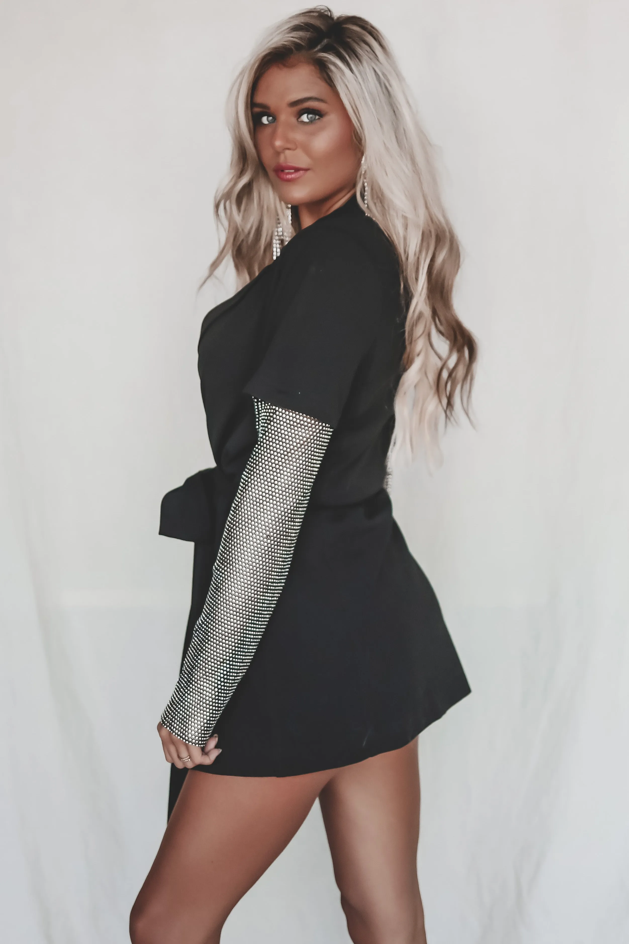 DEAL Sassy And Sophisticated Rhinestone Sleeve Blazer Dress