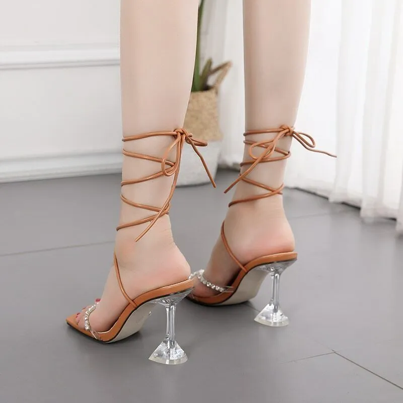 Diamond Wine Glass Lace Up Heels