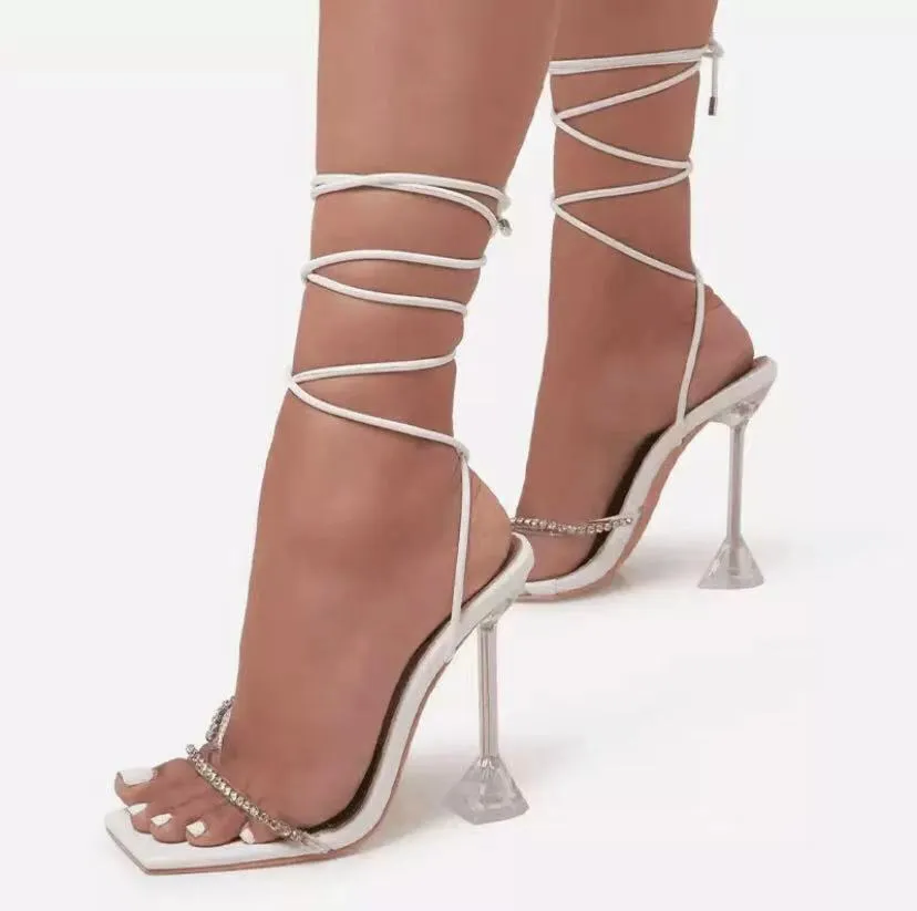 Diamond Wine Glass Lace Up Heels