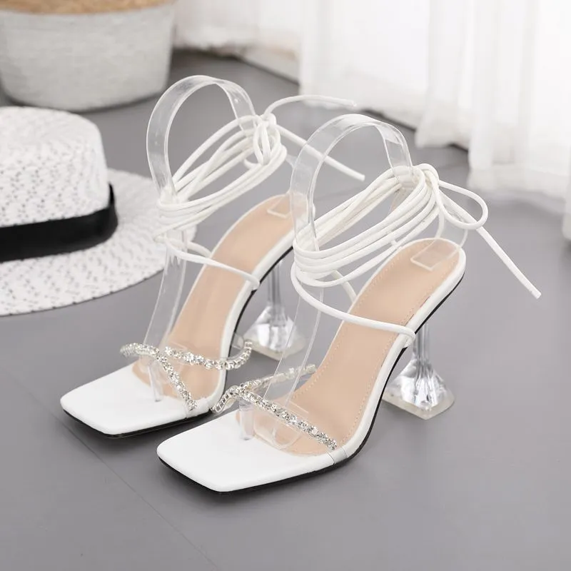 Diamond Wine Glass Lace Up Heels