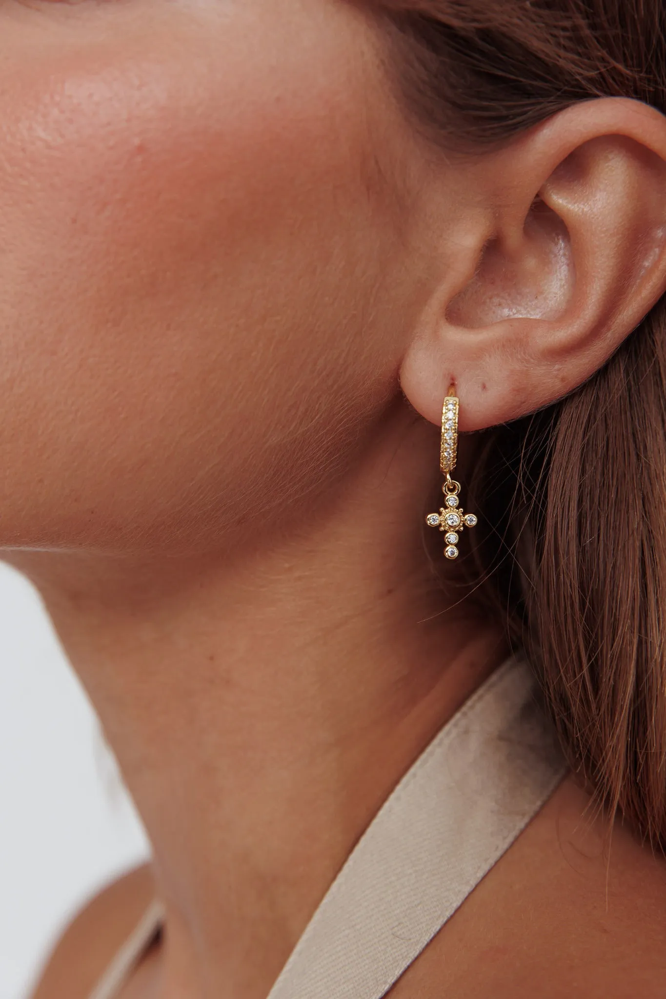 Divine Zircon Cross Earrings Gold