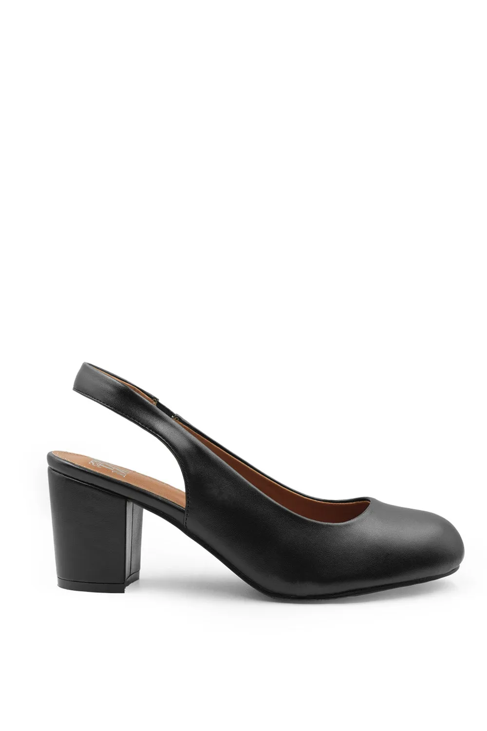 EDITH EXTRA WIDE FIT BLOCK HEEL SLINGBACK SHOES IN BLACK FAUX LEATHER