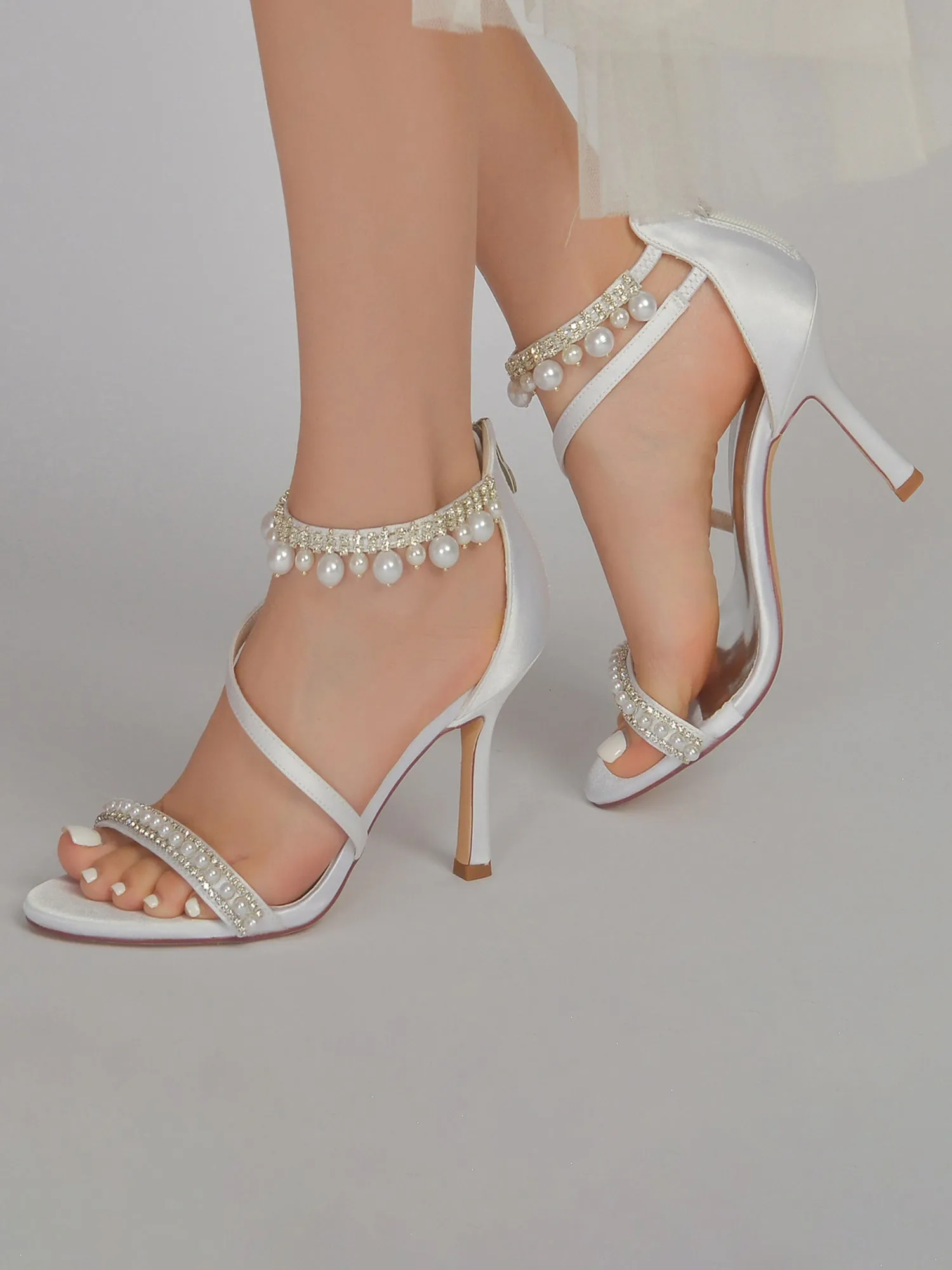 Elegant Single Strap Pearl Beaded Wedding Shoes