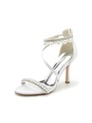 Elegant Single Strap Pearl Beaded Wedding Shoes