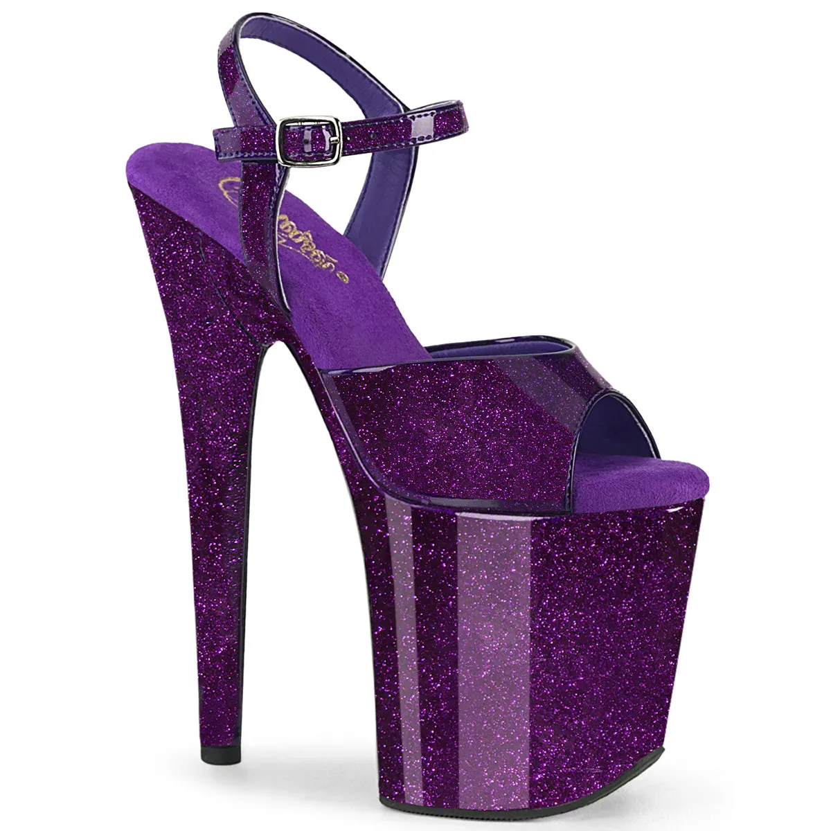 Flamingo-809GP Purple Glitter Patent, 8" Heels