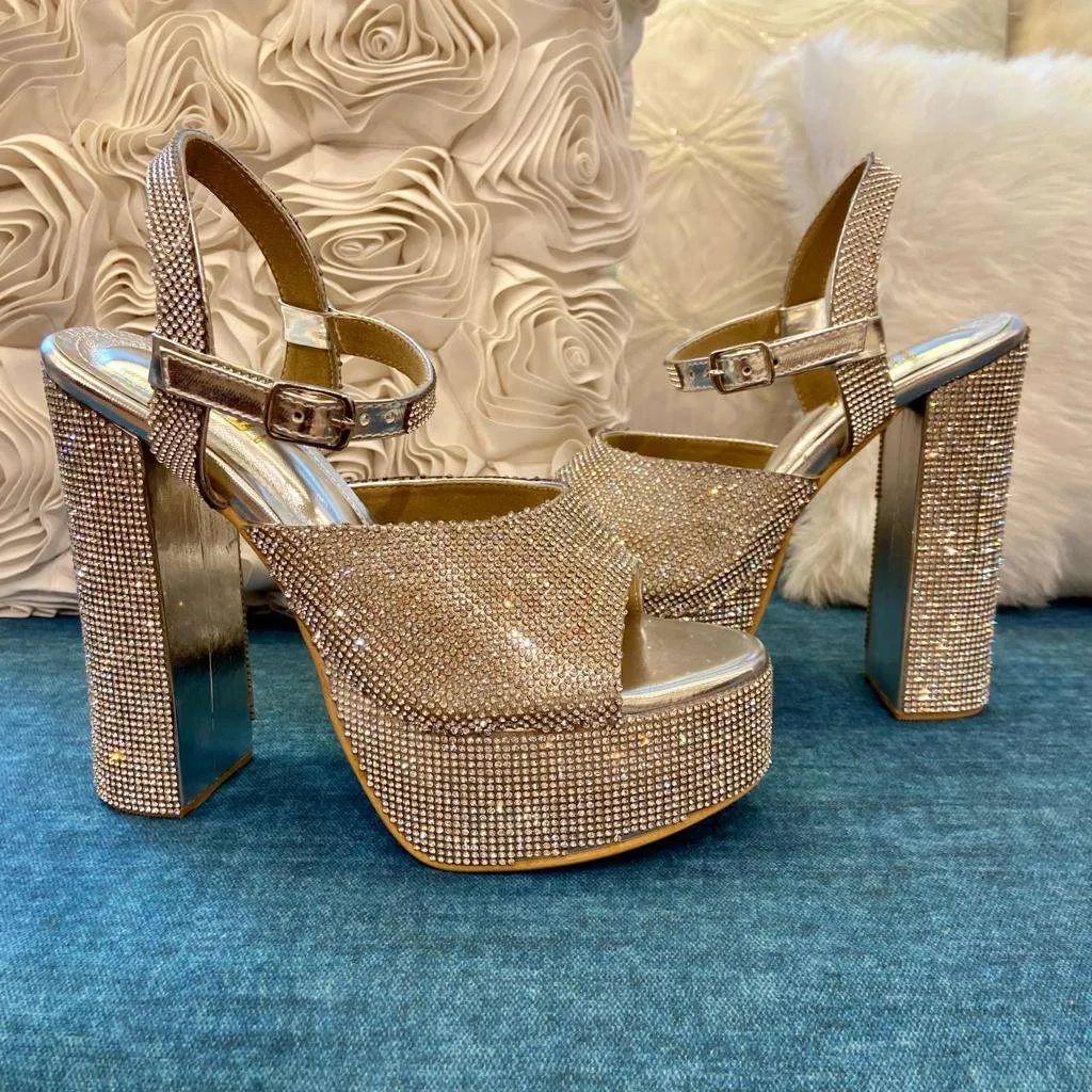 Gigi Silver Trendy Block Heels for Anytime Party