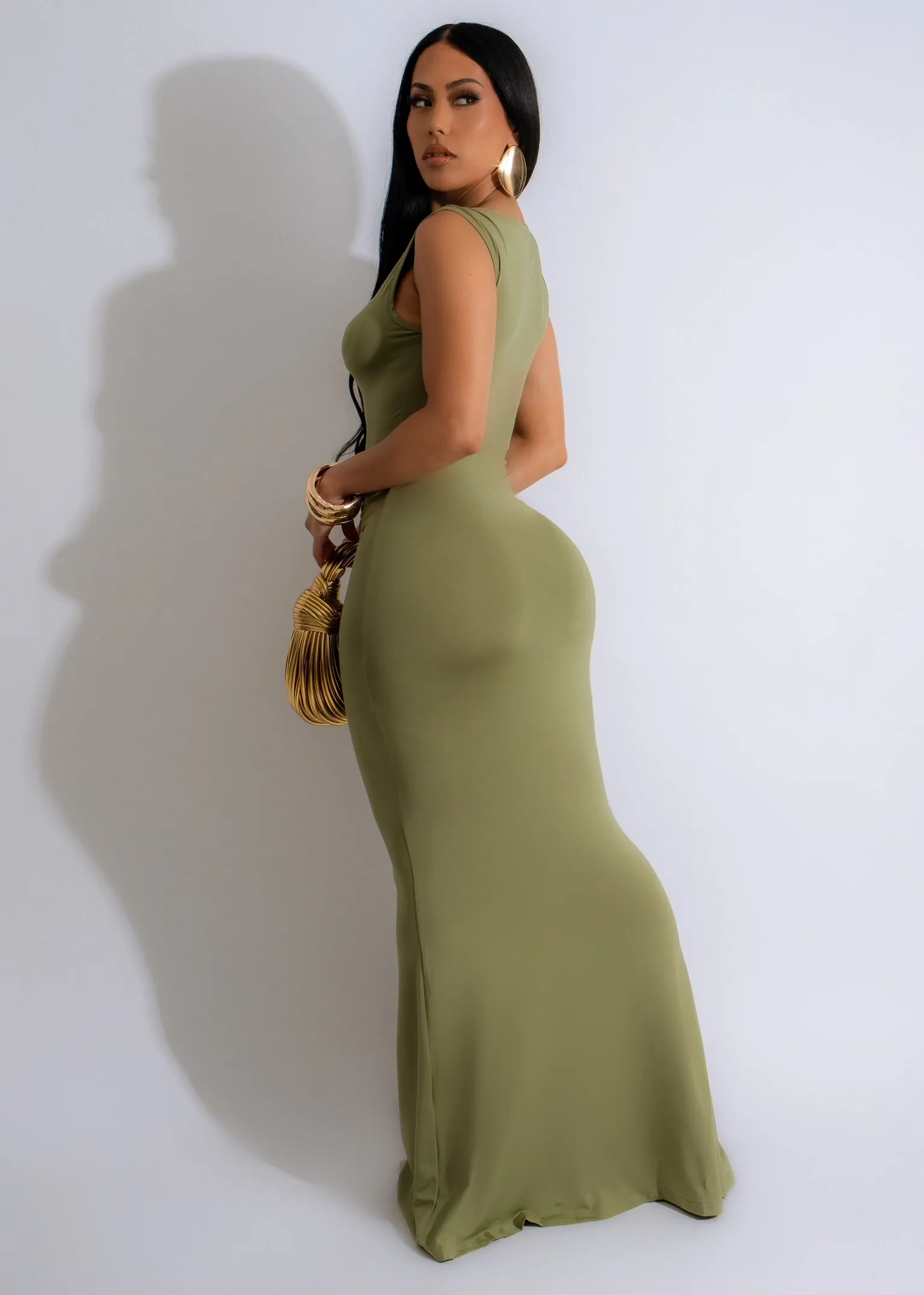 Girls Night Ruched Maxi Dress Green