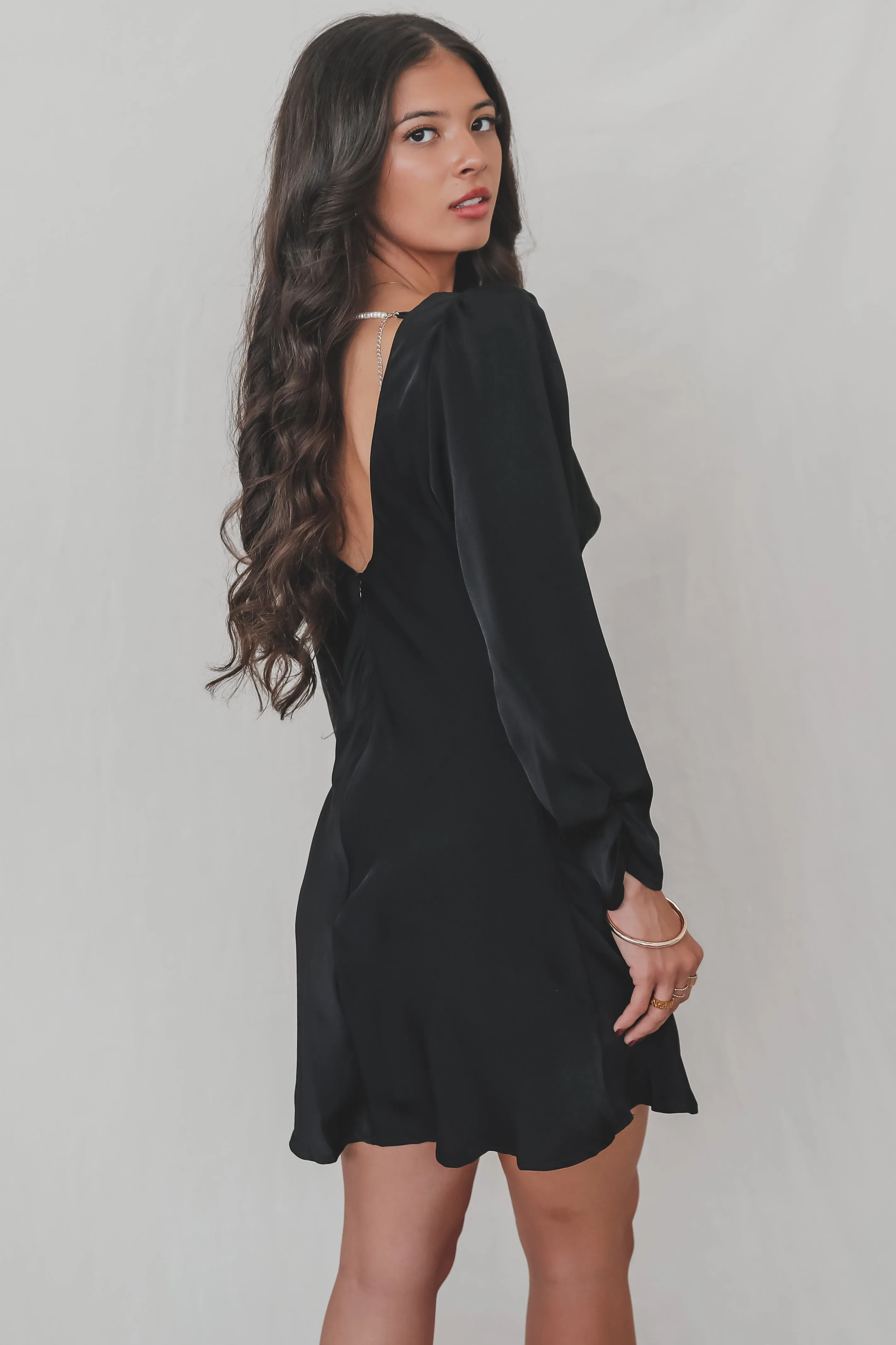 Giving Elegance Long Sleeve Black Cowl Neck Dress