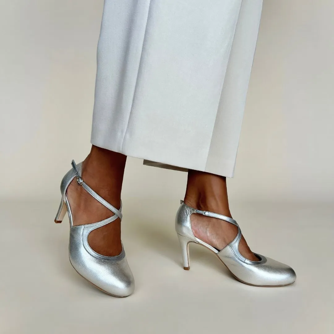 Greta Extra-Wide Fit Heels - Silver Leather