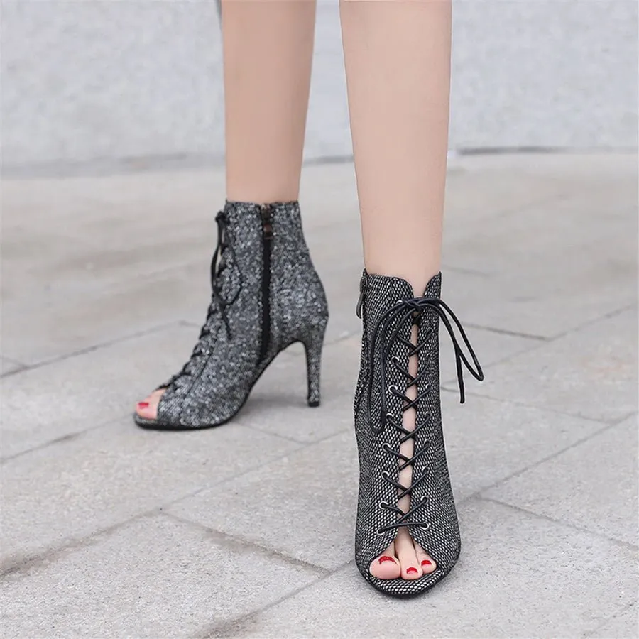 LaceLux Leather Lace-Up High Heels Pumps