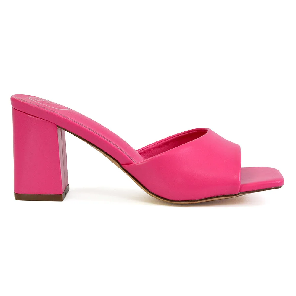 Lennon Square Toe Slip On Mid Block Heel Sandal Mule Sandals in Pink