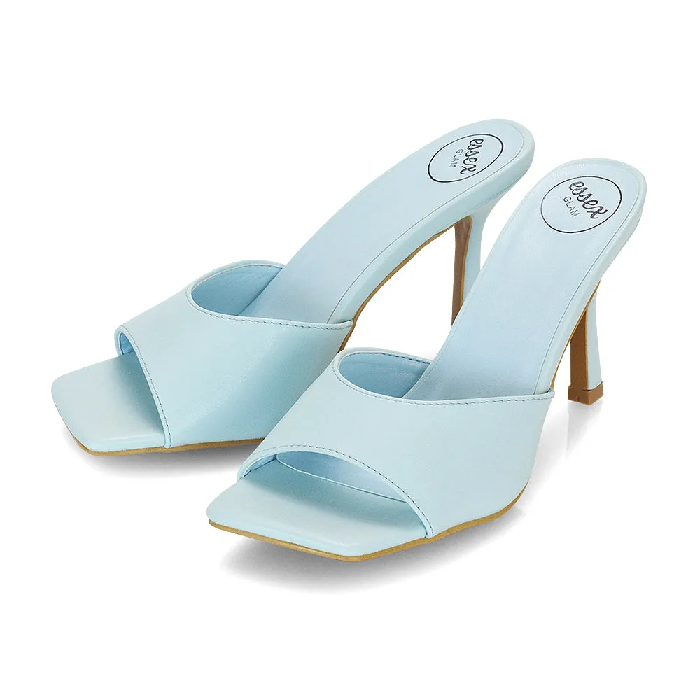 Libby Heeled Slip On Square Toe Mule Stiletto High Heels in Blue