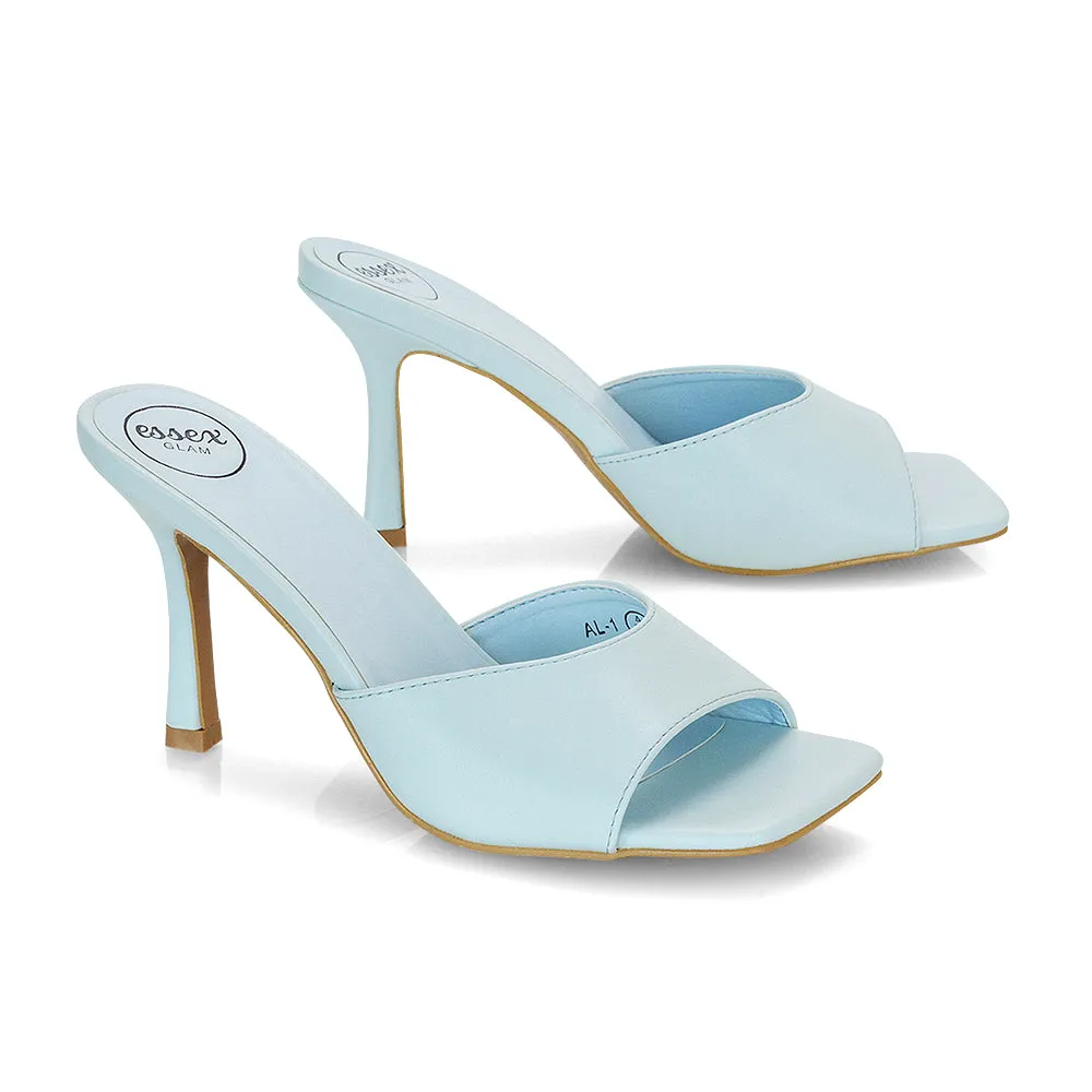 Libby Heeled Slip On Square Toe Mule Stiletto High Heels in Blue