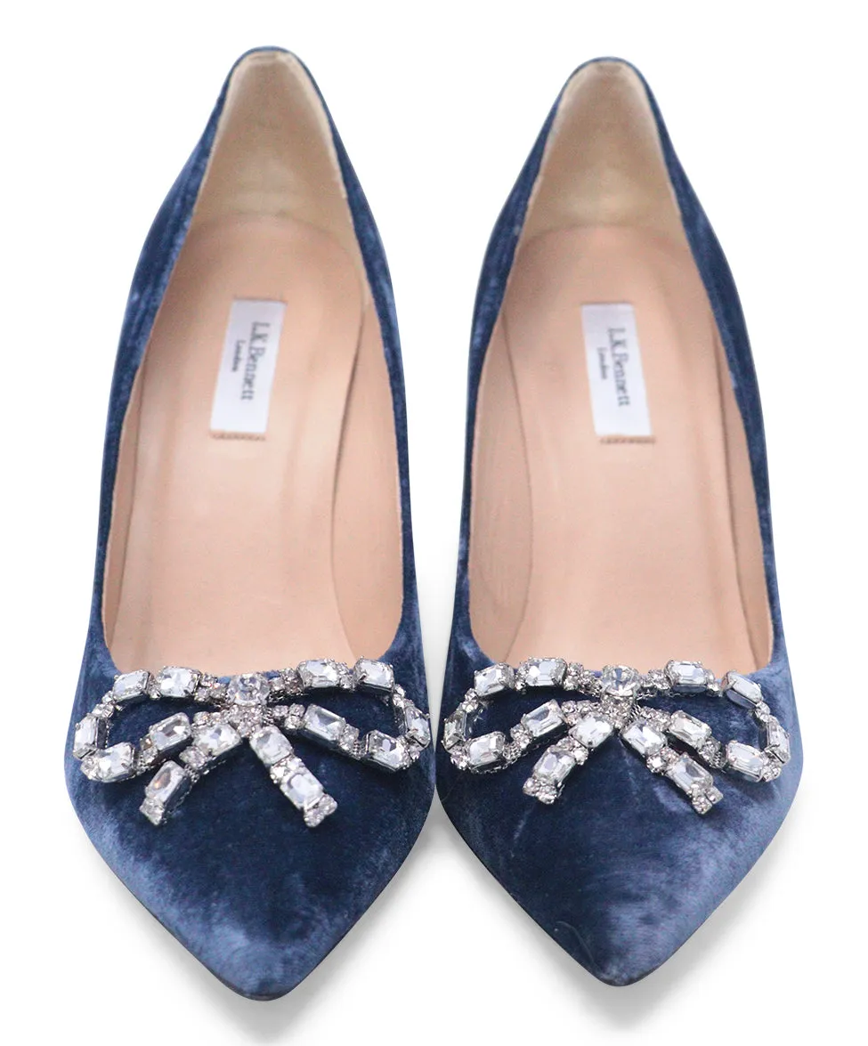 L.K. Bennett Navy Velvet Rhinestone Heels sz 8.5