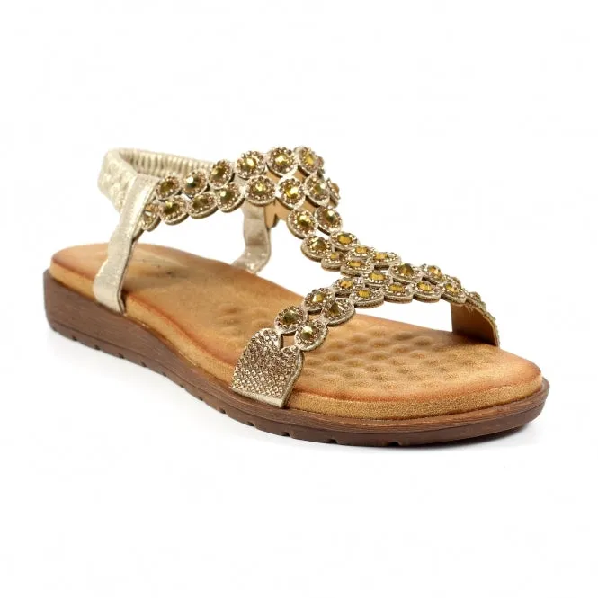 Lunar JLH432GD Ashfield Gold Womens Diamante Upper Sandals