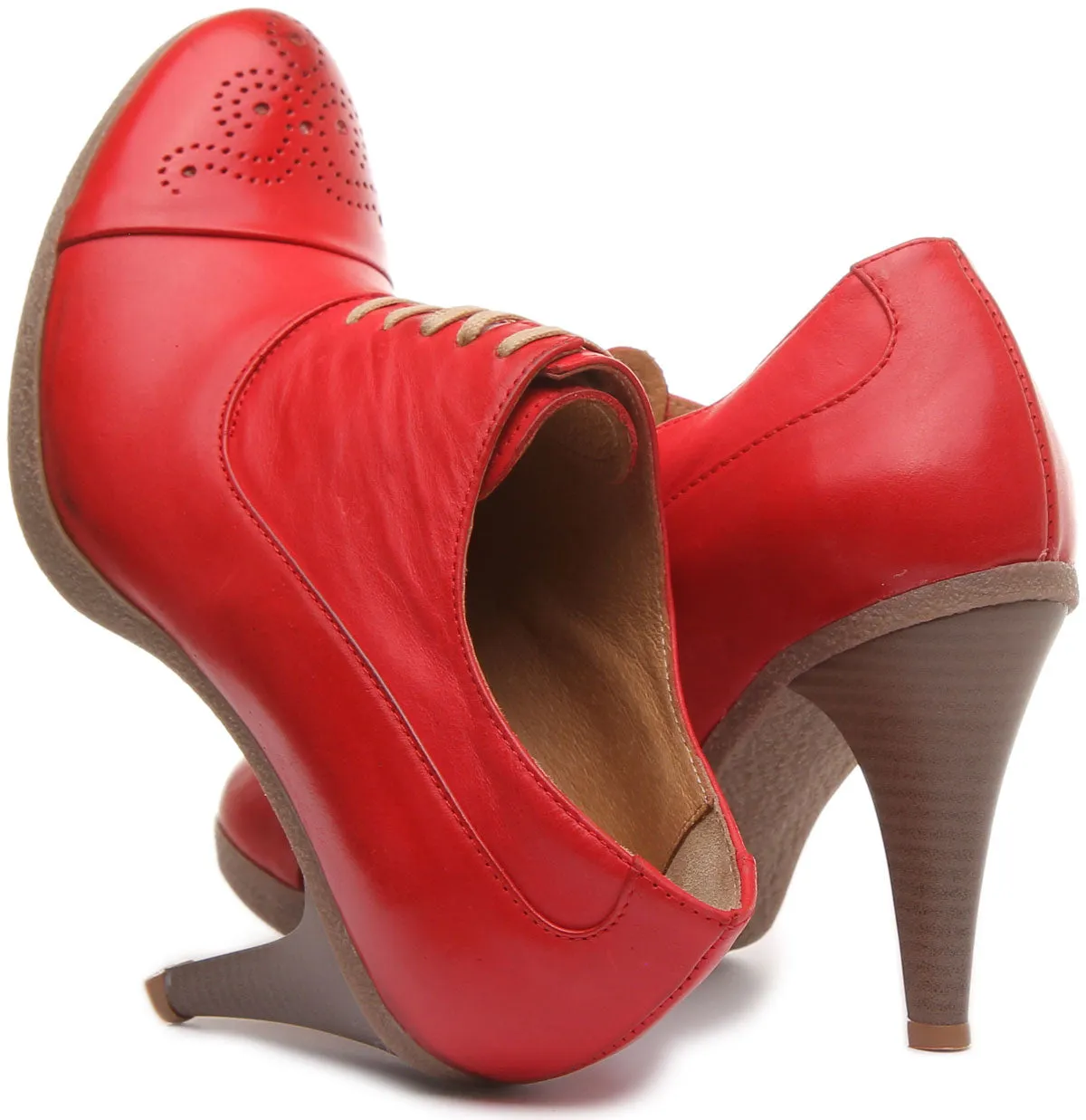 Margy Stilleto Heeled Lace up Brogue Shoes in Red