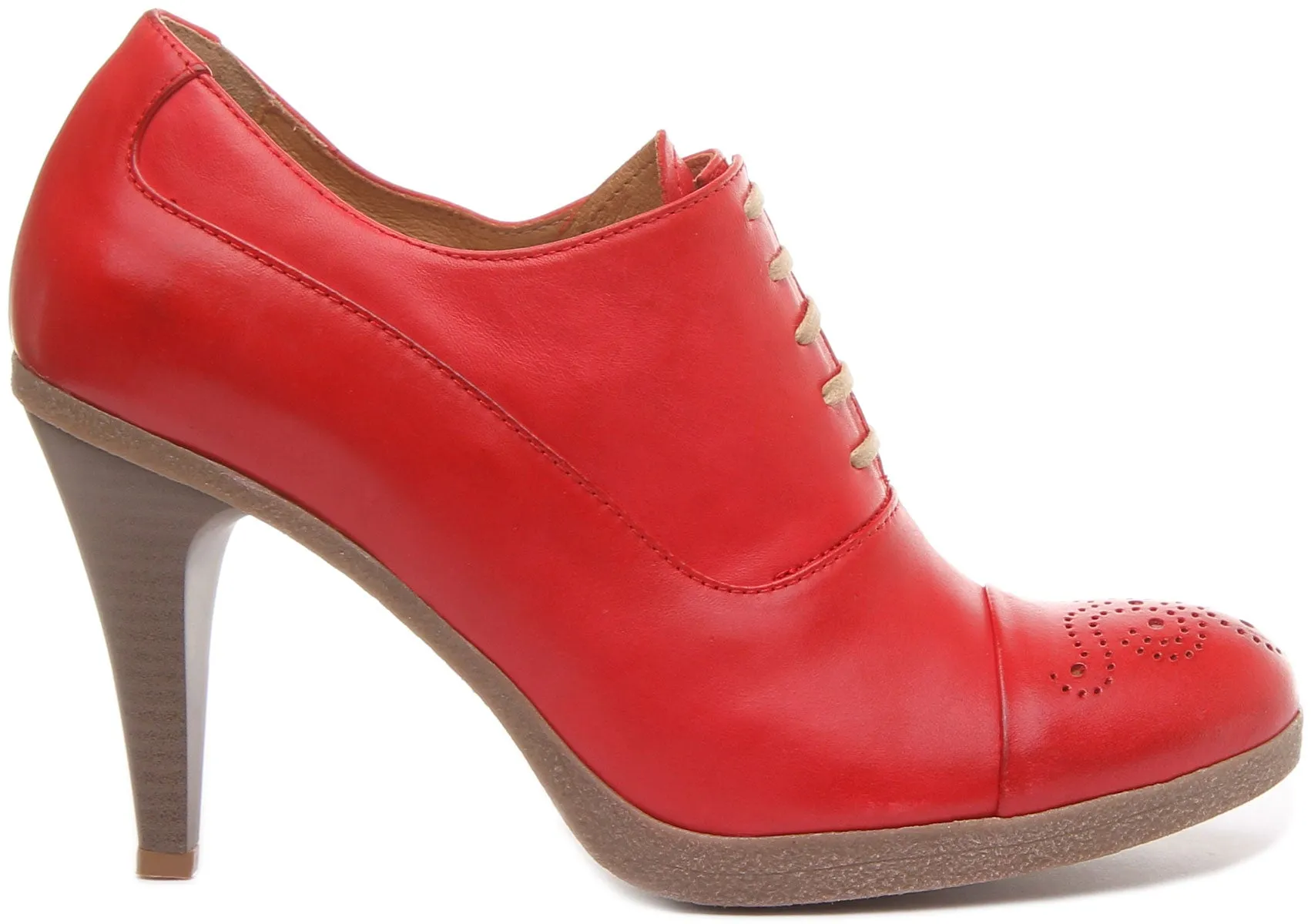 Margy Stilleto Heeled Lace up Brogue Shoes in Red