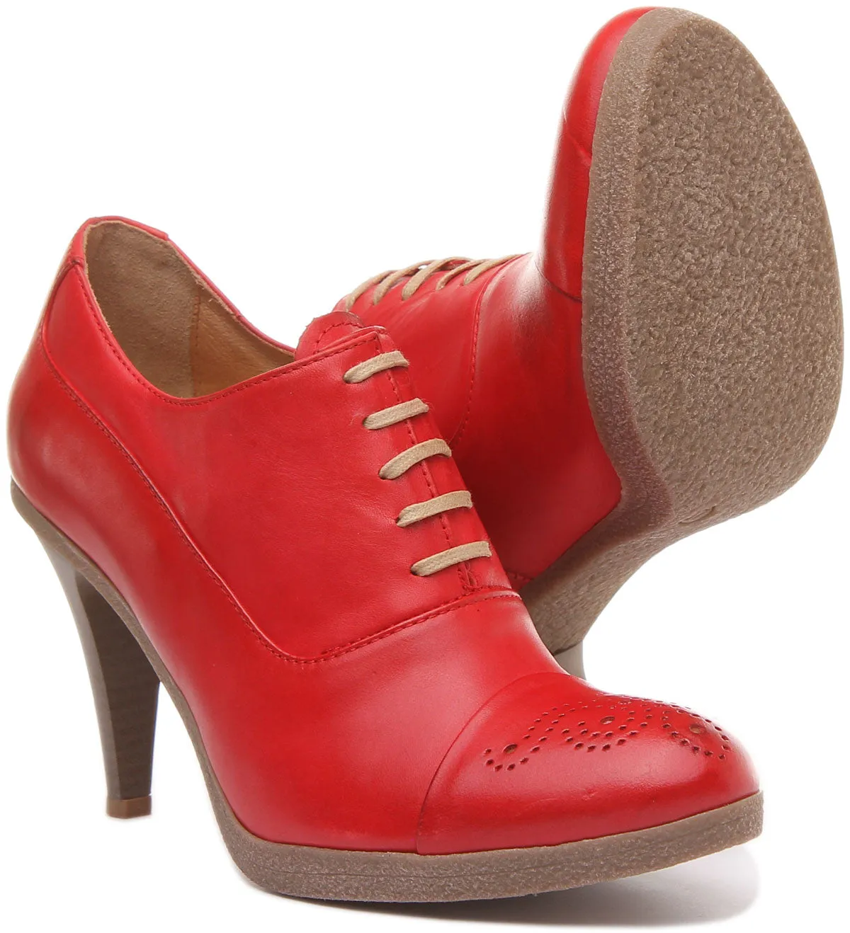 Margy Stilleto Heeled Lace up Brogue Shoes in Red