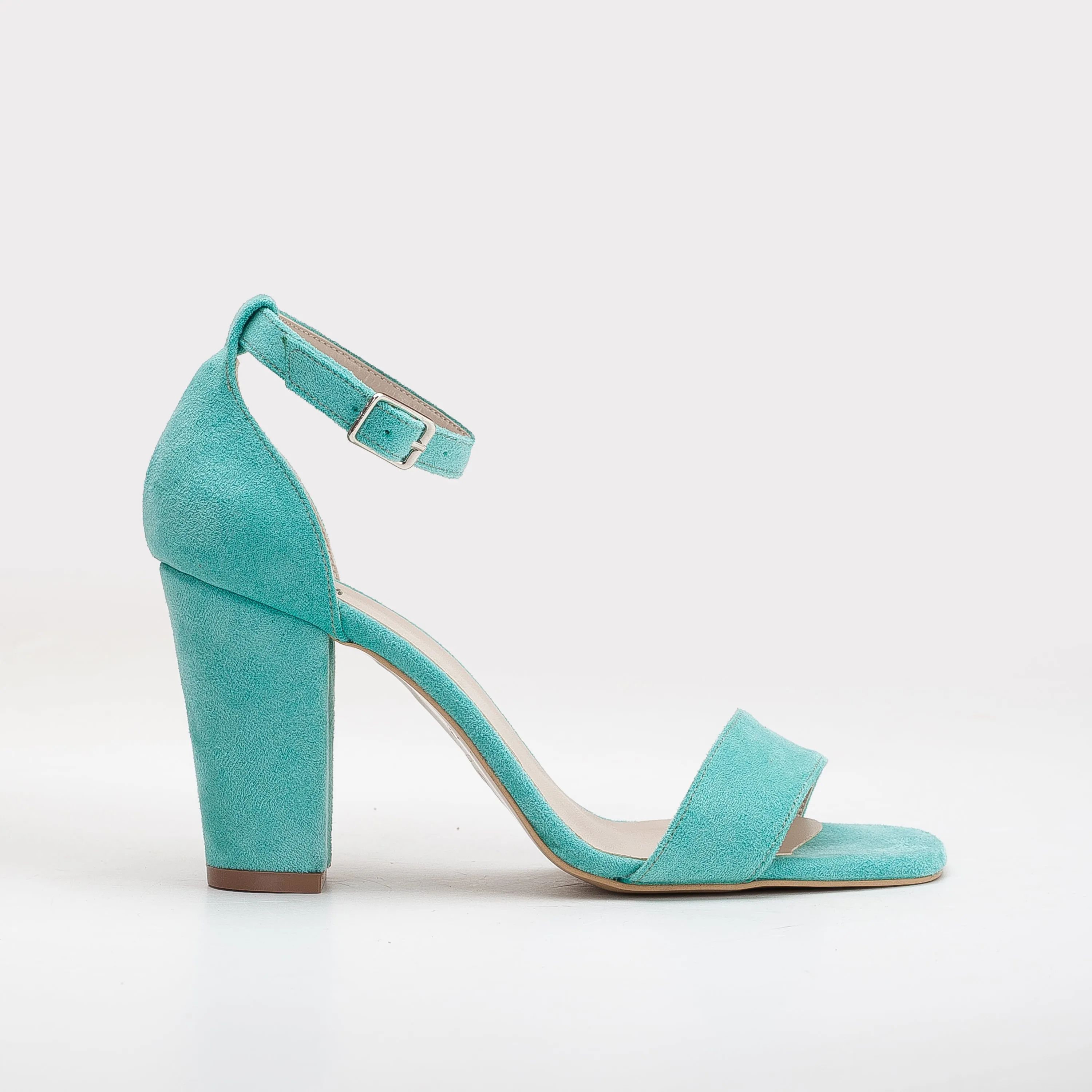 Melissa - Aqua Blue Suede Sandals with Pearls