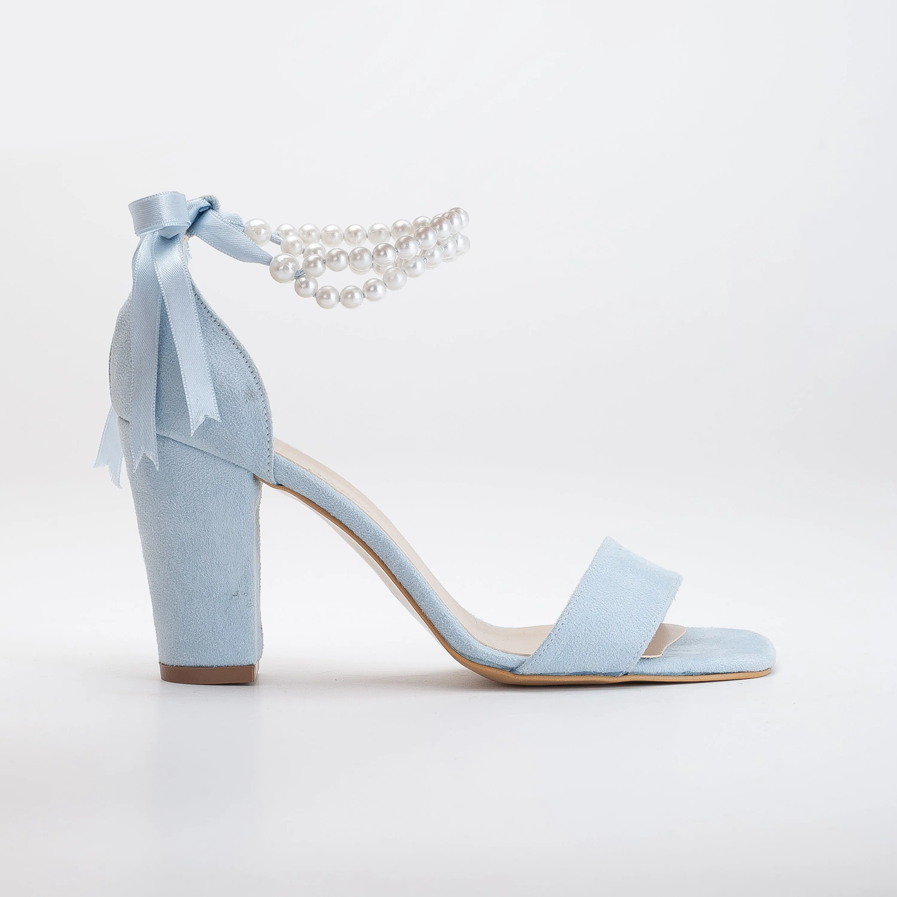 Melissa - Blue Suede Sandals with Pearls